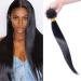 Elailite Brazilian Human Hair Wefts for Sew-in Hair Bundles Extensions 7A Virgin Human Hair Straight 20"(50cm) #1B Natural Black