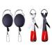 HiBD Fishing Quick Knot Tying Tool Stainless Steel 4 in 1 Tool Including Quick Knot Knotter Fly Line Clippers Hook Sharpener Hook Eye Needle with Zinger Retractor 2sets(Silver body red grips + Black body red grips)