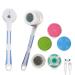 A2k Twenty Electric Massaging Bath Back  Face  Body & Feet Brush 5 Removable Silicone & Soft Bristle Brush Heads  Detachable for Face  USB Rechargeable  Waterproof (Blue)