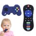 PlamPlam Baby Teether Toys - TV Remote Control and Gamepad Shape Silicone Toddler Teething Pacifiers Girl Boy Teethers for Babies 3 6 12 Months (Black+Blue) Black Remote + Blue Gamepad