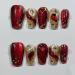 Handmade Nail Art New Red Cat Eye New Year Long Fake Nails Reusable Nails Tips Full Cover Glitter (Size : S)