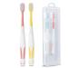 TUSIWIT 2pcs Kids Toothbrushes with Travel Toothbrush Case Cartoon Rabbit Handle Toddler Toothbrush for Kids 2-12 Years and Children Brush Teeth (1pcs Dual Travel Case Pink & Yellow pink&yellow with dual toothbrush case