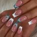 24pcs French Tip False Nails Short Coffin Stick on Nails Pink Press on Nails Glitter Green White Edge Fake Nails Removable Glue-on Nails Acrylic Full Cover Nails Women Girls Nail Art Accessories 0251Y47 0.04 ml (Pack of 24)