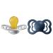BIBS Supreme Baby Pacifier 2-Pack | Made in Denmark | BPA Free Dummy Soother Symmetrical Nipple. Natural Rubber Latex Size 2 (6-18 Months) Cloud / Steel Blue