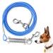 Mi Metty Dog Tie Out Cable Chew Proof Dog Chain for Outside Dog Lead with Absorbing Spring Dog Training Tether Reflective Pet Cable Lead for Yard Outdoor and Camping Blau 60ft (18.3m)
