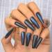 Sethexy long coffin false fingernails sparkle false nails cat eye ballerina nails 24st acrylic art nail tips for pressing for women and girls (blue)