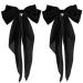 2 Pcs Big Hair bow Hair Bows for Women Bow Hair Clip Elegant Solid Color French Barrette Bows For Hair With Long Silky Satin Hair Barrettes Accessories Bow Hair Clips for Women Girls(Black+Black)