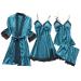 Silk Pajiamas for Women 4pcs Pajamas Sets Cami Top Shorts Nightgown Sleepwear Robe Sets Sexy Cute Matching Lounge Pjs 3X-Large B1_blue