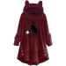 Bigfanshu Women's Coat Hoodies Sweatshirt Fleece Embroidery Cat Ears Button Hem Hoodie Top Pocket Female Blouse Burgundy - Buy Online on GoSupps.com