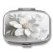 Pill Box White Flower Print 2 Compartment Medicine Pill Case Pill Organizer Decorative Metal Portable Pill Box for Pocket Or Purse Style