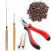 Hair Extensions Tools Kit 500 Pcs Micro Ring Beads 1 Hair Extension Plier 1 Hook Needle 1 Pulling Loop 2 Alligator Hair Clips  for Fairy Hair Tinsel Strands Professional Hair Styling Tools Accessory(Brown)