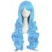 MapofBeauty 28 Inch/70cm Charming Women Side Bangs Long Curly Full Hair Synthetic Wig (Sky Blue)