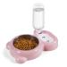 Azwraith Double Dog Cat Bowls, Pet Water and Food Bowl Set with Automatic Water Dispenser Bottle Detachable Stainless Steel Bowl for Small Dogs and Cats Kitten Puppy Rabbit Bunny Pink