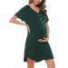 Uniexcosm Women's Maternity Nightdress Button Breastfeeding Nightwear Soft Nursing Nightgown for Pregnancy Short Sleeve Maternity Pyjamas Loungewear Dark Green XL