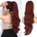 PORSMEER Ponytail Extension Drawstring Ponytail Hair Extensions 26 Inch Long Natural Straight Wavy End Synthetic Hairpiece for Women Girls Daily Use (Copper red)