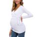 Love2Mi Women Maternity Breastfeeding Tops Long Sleeve V-Neck Cute Maternity Clothes M White-long