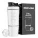 ROCKY&CHAO stainless steel protein shaker 700+200ml double wall mixer with powder compartment and ball shaker protein sport fitness (white)