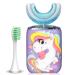 Kids Electric Toothbrush  Unicorn Sonic U Shaped Rechargeable Automatic Toothbrushes IPX7 Waterproof 6 Modes Smart Timer 360  Oral Cleaning with Replacement Brush Heads for Child Age 2-7 (1-Purple)