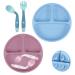 Vicloon Baby Suction Plate 2Pcs Silicone Baby Suction Plates Non Slip Silicone Baby Weaning Plate Divided Dishes for Toddler Kids Self Feeding Fits for Most Highchairs Trays(Pink/Grey Blue)
