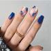 24Pcs Press On Nails - Blue Short Length Fake Nails - Square False Nails with Glue - Fashion Flower Pattern Fake Nails for Women Girls Blue with Flower Pattern
