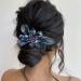 Campsis Bridal Wedding Hair Clip Blue Flower Crystals Hair Barrettes Clips for Bride Handmade Rhinestones Hair Piece Accessories for Women Bridesmaids Prom Party Dinner