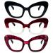 REAVEE 3 Pack Oversized Reading Glasses for Women Blue Light Blocking Stylish Thick Large Frame Computer Readers Spring Hinge Black Red Flower 3.0 D4 Black/Red/Red Flower 3.0 x