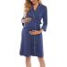 OCCIENTEC Women's Maternity Nursing Robe Maternity Hospital Gown Delivery Nightgowns Breastfeeding Gown Maternity Nightdress Long Nursing Dress M Navy-robe