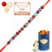 Ghasitaram Gifts Rakhi for Brother Rakhis Online 1752- Rudraksh Rakhi with 100 GMS of Dryfruits Mix Can 200 GMS of Kaju katli Rakhi & 100g Dryfruits Mix Can 200g Kaju katli