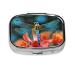 Dragonfly On The Flower Printing 2 Compartment Small Pill Case Cute Small Pill Box Purse Pill Boxs Travel Pill Organizer for Pocket Purse and Travel Gifts