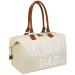 Diaper Bag Tote, Printe Mommy Bag for Hospital, Extra Large Capacity Hospital Bag for Labor and Delivery with Straps, Weekender Bag for Travel, White