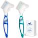 Denture Cleaning Brush Set - Ergonomic Toothbrush & Dustproof Holder for Effective Care - Multi-Layered Bristles (Blue & Green - Buy Online on GoSupps.com