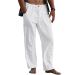 LVCBL Men's Casual Linen Pants Elastic Waist Drawstring Cotton Trousers White X-Large