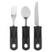 3 Piece Adaptive Utensils Heavy Stainless Steel Spoon Fork Serrated Knife with Non Weighted Non Slip Handles for Hand Tremors Arthritis Elderly Use(Black)