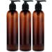 BRIGHTFROM Lotion Pump Bottles, Empty 8 OZ, BPA-Free Refillable Plastic Containers, Amber with Black Dispenser for - Soap, Shampoo, Lotions, Liquid Body Soap, Creams and Massage Oil (3 PACK) Pack of 3 Amber