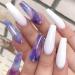 Sinlov 24pcs coffin fake nails glossy gradient press on wrong nails long ballerina fake nails artificial full cover fake nails for women and girls (viola)