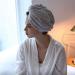 Quick-Drying Bamboo Microfiber Hair Turban Towel Wrap - Gray Striped Superabsorbing Anti-Frizz Shower Cap - Buy Online on GoSupps.com