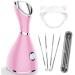 Face Steamer for Facial Deep Cleaning Facial Steamer Professional Home Spa Warm Mist Humidifier Atomizer Sauna Sinuses Unclog Pores with Blackheads Stainless Steel Kit Hair Band (Pink)