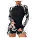 oelaio Women 2 Piece Rash Guard with Boy Shorts Bathing Suit with Chest Padded Leaves Print Zip Front Athletic Tops Two White