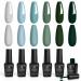 Beetles Blue Green Gel Nail Polish Set - 6 Colors Misty Gray Dark Green Gel Polish Kit Baby Blue Nail Gel Polish Soak Off LED Nail Lamp Gel Nail Kit DIY Home Halloween Nails Manicure Gifts for Women