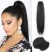 AISI BEAUTY 24 Inch Drawstring Ponytail Straight hair Extensions Synthetic Heat Resistant Drawstring Straight Ponytail Hairpieces for Women(1B Natural black)