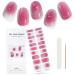 EBANKU Semi Cured Gel Nail Strips Pink Flash Gel Nail Strips Long Lasting Waterproof Real Nail Polish Strips Wraps Stickers with Cuticle Stick Nail File Nail Wipes