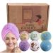 Bath Bombs Gift Set of 6 Bubble Bath | Natural Bath Bombs Spa Stuff with Fizzes  Shea  Coco Butter | Scented Bath Set Organic Bath Bomb | Gift Set for Women | Pink Hair Towel|Mother's Day Gift 6 Bath Balls with Purple He...
