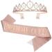 Mzsm 2 pieces rose gold birthday queen sash and crown pink birthday sash girl birthday scrown diamond crown decoration for girls women