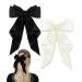 wimony 2 PCS Big Bow Hair Clips with Long Silky Satin Hair Clip Long Tail French Ribbon Hair Pins Metal Bowknot Clips for Simple Women Girls Solid Color French Barrette Black + Milky White Black and White
