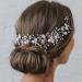 Handcess Pearl Crystal Silver Flower Rhinestone Leaves Wedding Headbands for Women Girls