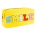Nylon Waterproof Preppy Makeup Bag-Women Chenille Letter Portable Travel Organizer Pouches for Toiletries and Cosmetics Storage Bag with Patches (Yellow-Smile)