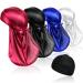 4 Pieces Silky Durag Caps Headwraps with Long Tail and 1 Piece Silk Wave Cap Wide Elastic Band for Men HY-1