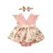 OFIMAN Baby Girl Romper Dress Infant Clothes Set Newborn Lace Floral Outfit Overall Bodysuit Backless Sunflower Summer Dresses 0 Month Pink