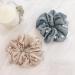JWICOS Soft Microfiber Pearl Scrunchies Hair Ties Chiffon Flower Hair Accessories for Women and Girls Pack of 2 (blue flesh-colored)