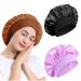 3 Pack Satin Bonnet Night Sleep Caps with Wide Elastic Band Silk Wrap Soft Head Cover Sleeping Hat for Women and Girls Curly Hair M-L Purple Black Gold